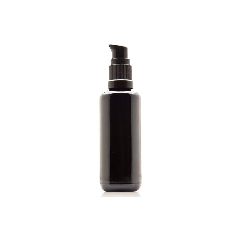 Infinity Jars 50 Ml 17 fl oz Refillable Ultraviolet Black Glass Pump Bottles LeakProof Travel Containers for Toner Sanitizer Beard Oil Hair Serum Essential Oils